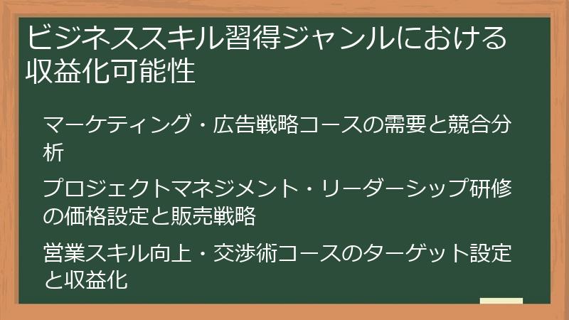 ビジネススキル習得ジャンルにおける収益化可能性