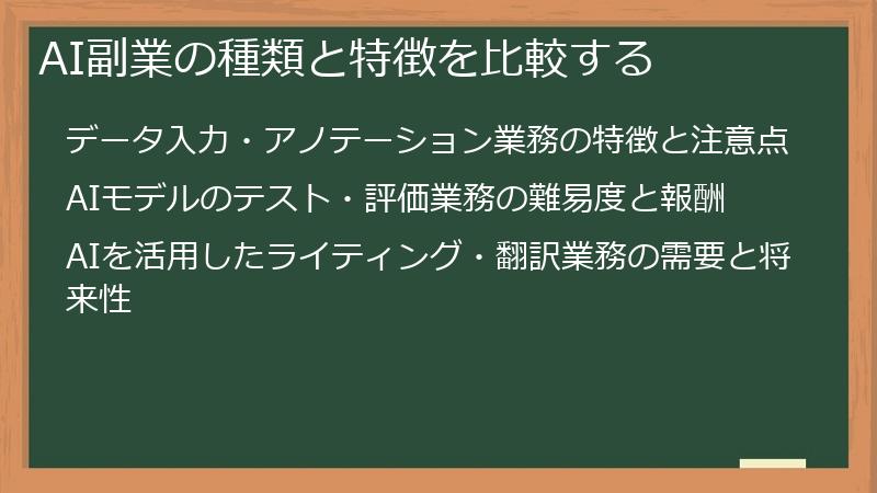 AI副業の種類と特徴を比較する