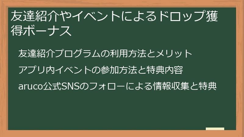 友達紹介やイベントによるドロップ獲得ボーナス