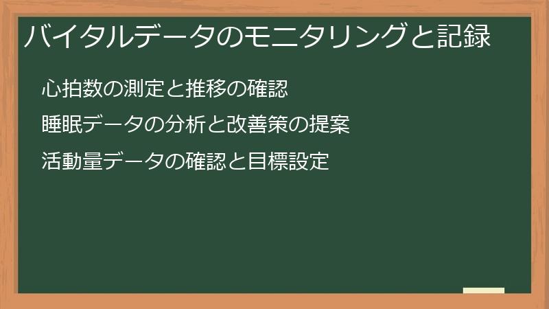 バイタルデータのモニタリングと記録