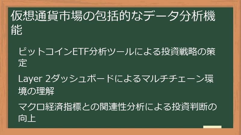 仮想通貨市場の包括的なデータ分析機能