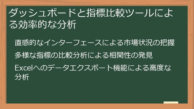 ダッシュボードと指標比較ツールによる効率的な分析