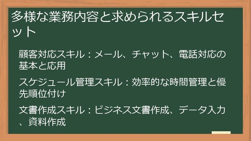 多様な業務内容と求められるスキルセット