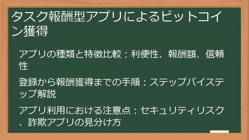 タスク報酬型アプリによるビットコイン獲得