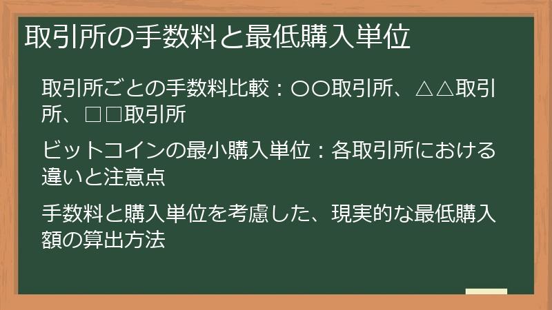 取引所の手数料と最低購入単位