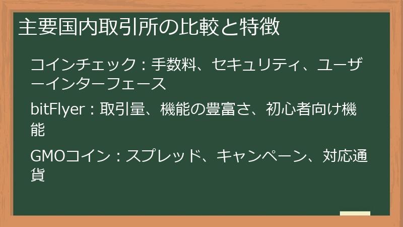 主要国内取引所の比較と特徴