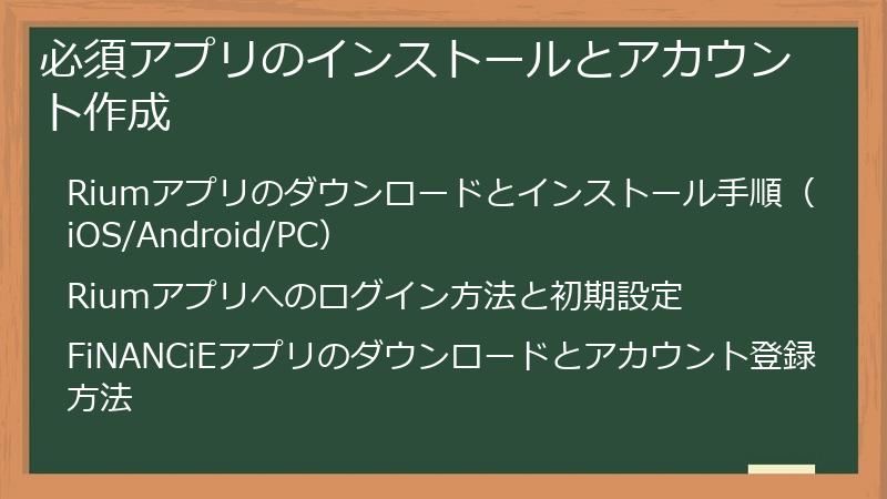 必須アプリのインストールとアカウント作成