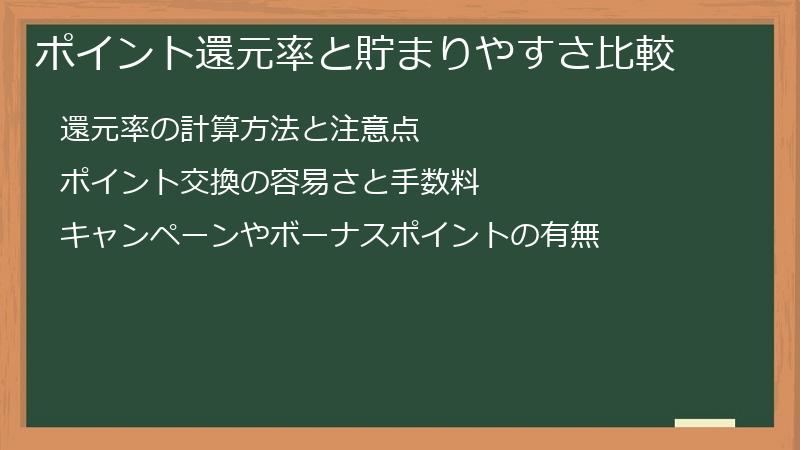 ポイント還元率と貯まりやすさ比較