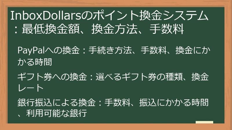 InboxDollarsのポイント換金システム：最低換金額、換金方法、手数料