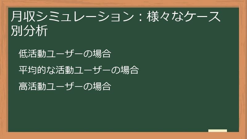 月収シミュレーション：様々なケース別分析