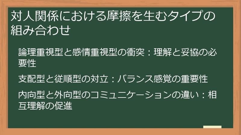 対人関係における摩擦を生むタイプの組み合わせ