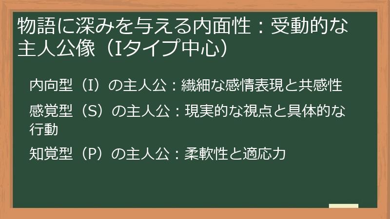 物語に深みを与える内面性：受動的な主人公像（Iタイプ中心）