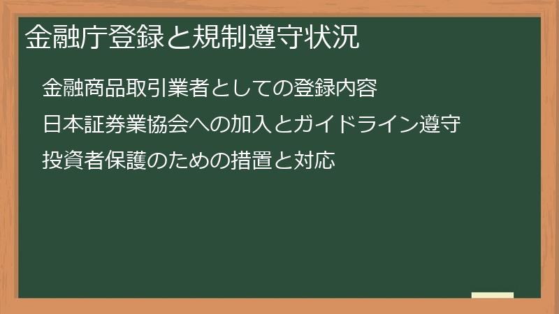 金融庁登録と規制遵守状況