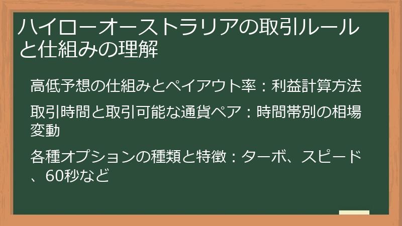 ハイローオーストラリアの取引ルールと仕組みの理解