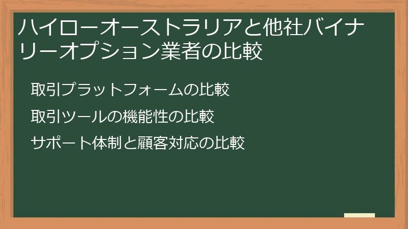 ハイローオーストラリアと他社バイナリーオプション業者の比較