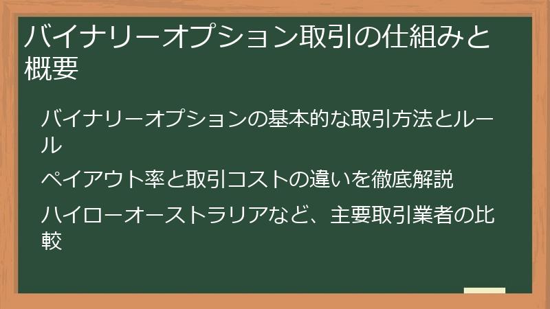 バイナリーオプション取引の仕組みと概要