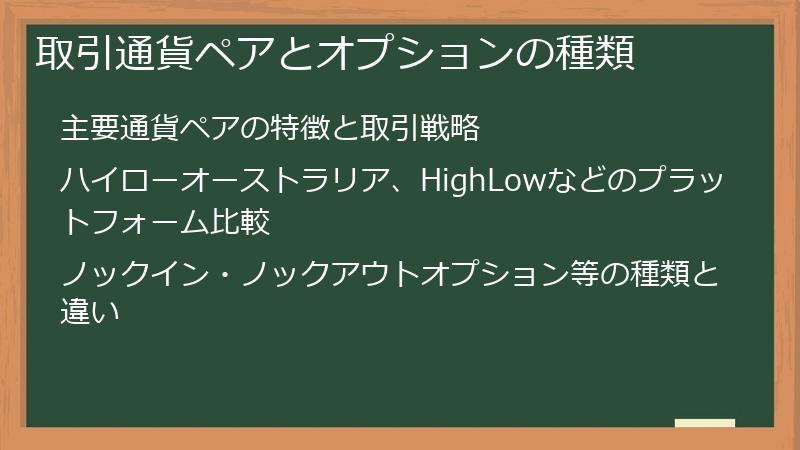 取引通貨ペアとオプションの種類