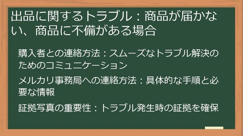 出品に関するトラブル：商品が届かない、商品に不備がある場合