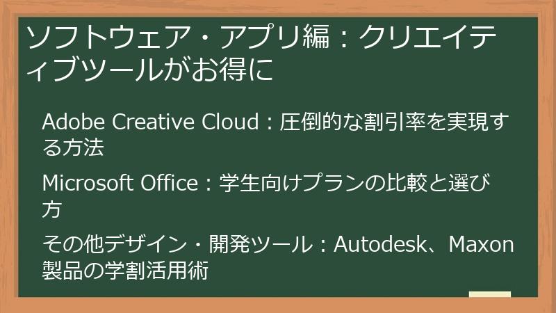 ソフトウェア・アプリ編：クリエイティブツールがお得に