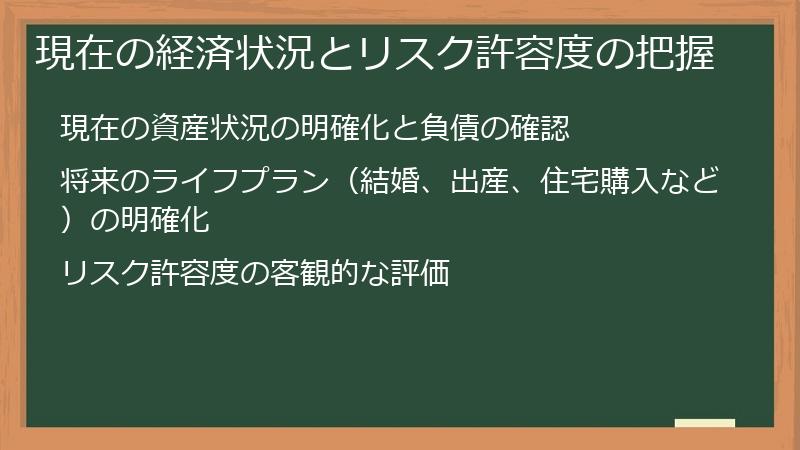 現在の経済状況とリスク許容度の把握