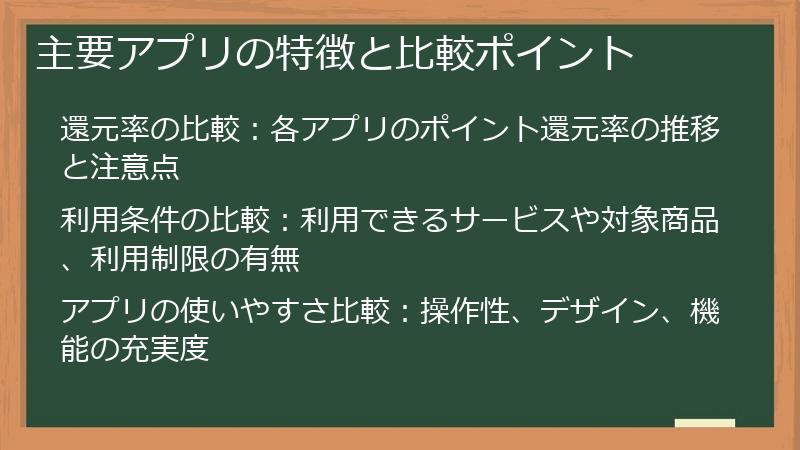 主要アプリの特徴と比較ポイント