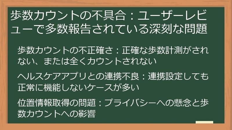 歩数カウントの不具合：ユーザーレビューで多数報告されている深刻な問題