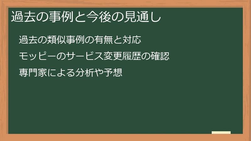 過去の事例と今後の見通し