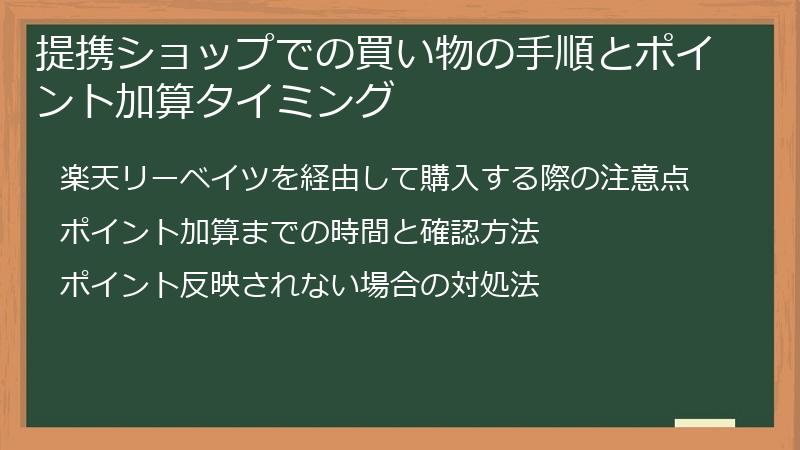 提携ショップでの買い物の手順とポイント加算タイミング