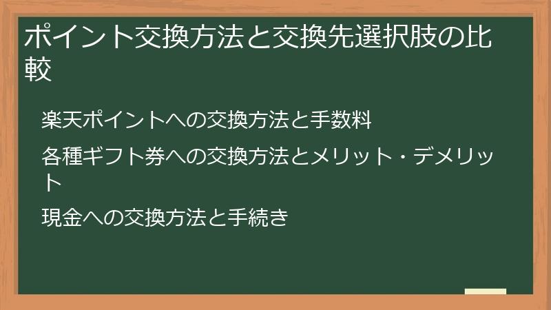 ポイント交換方法と交換先選択肢の比較