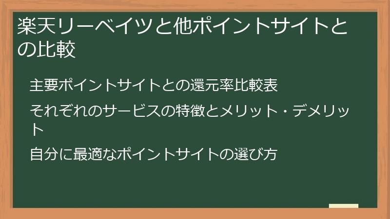楽天リーベイツと他ポイントサイトとの比較