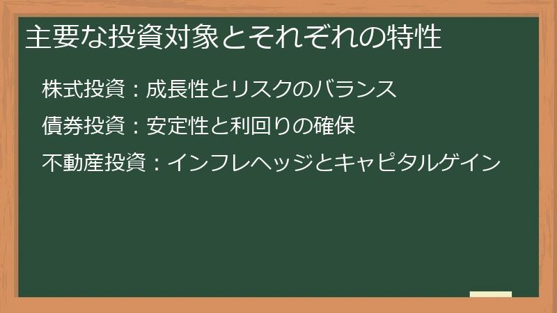 主要な投資対象とそれぞれの特性