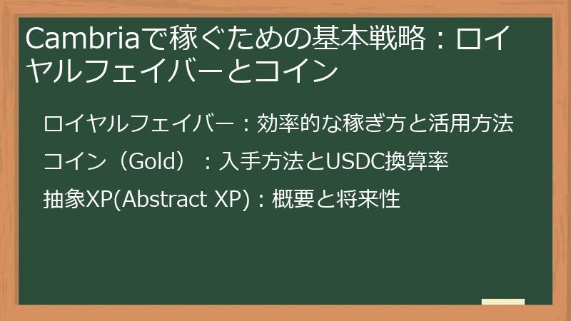 Cambriaで稼ぐための基本戦略：ロイヤルフェイバーとコイン