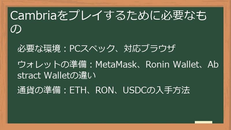 Cambriaをプレイするために必要なもの