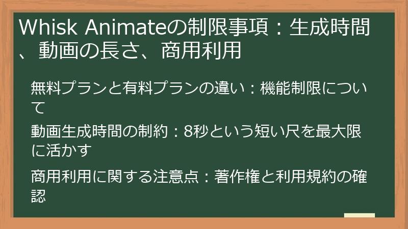 Whisk Animateの制限事項：生成時間、動画の長さ、商用利用