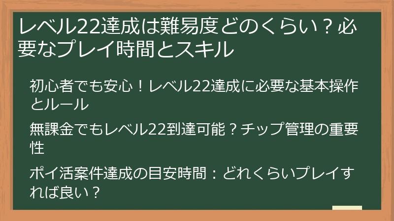 レベル22達成は難易度どのくらい？必要なプレイ時間とスキル