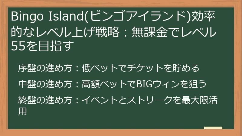 Bingo Island(ビンゴアイランド)効率的なレベル上げ戦略：無課金でレベル55を目指す