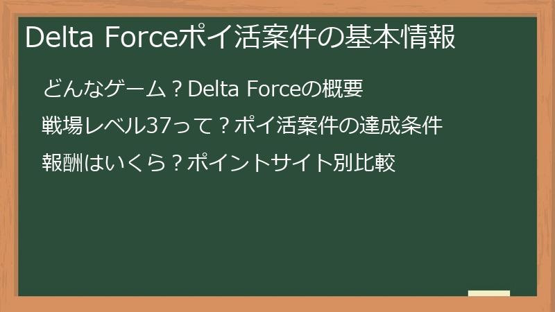 Delta Forceポイ活案件の基本情報