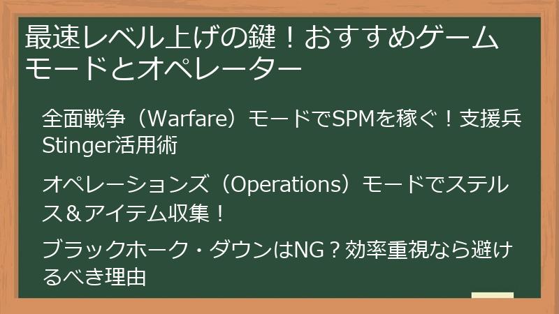 最速レベル上げの鍵！おすすめゲームモードとオペレーター