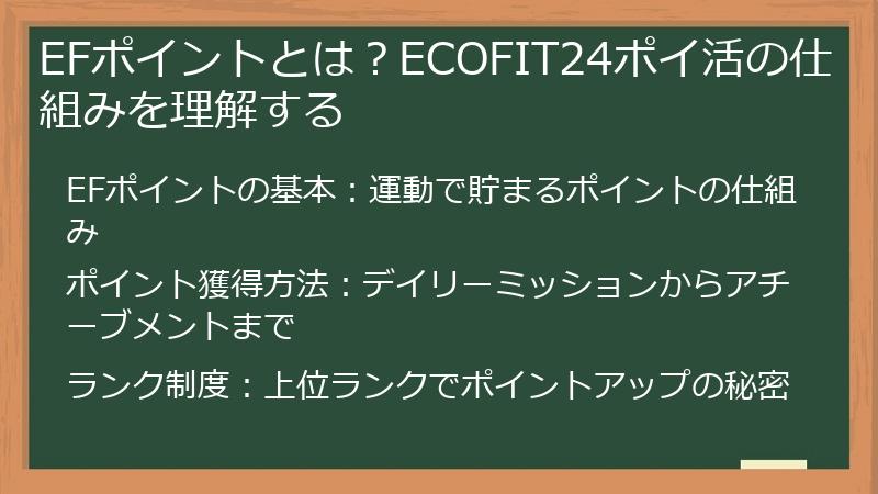 EFポイントとは？ECOFIT24ポイ活の仕組みを理解する