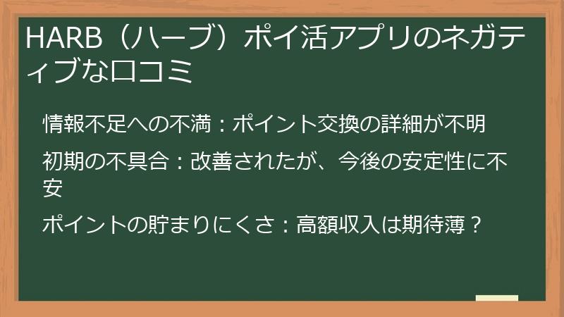 HARB（ハーブ）ポイ活アプリのネガティブな口コミ