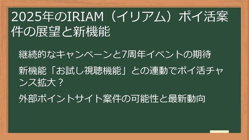 2025年のIRIAM（イリアム）ポイ活案件の展望と新機能