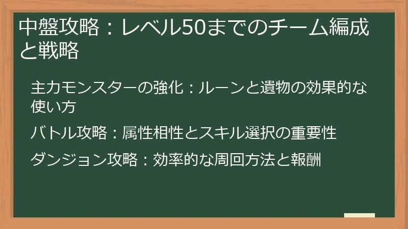 中盤攻略：レベル50までのチーム編成と戦略
