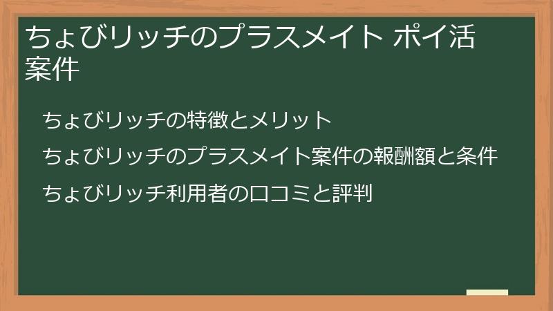 ちょびリッチのプラスメイト ポイ活案件