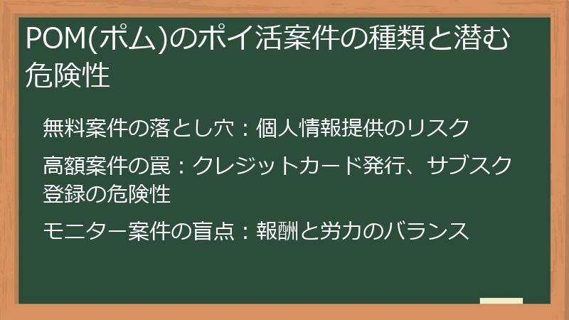 POM(ポム)のポイ活案件の種類と潜む危険性