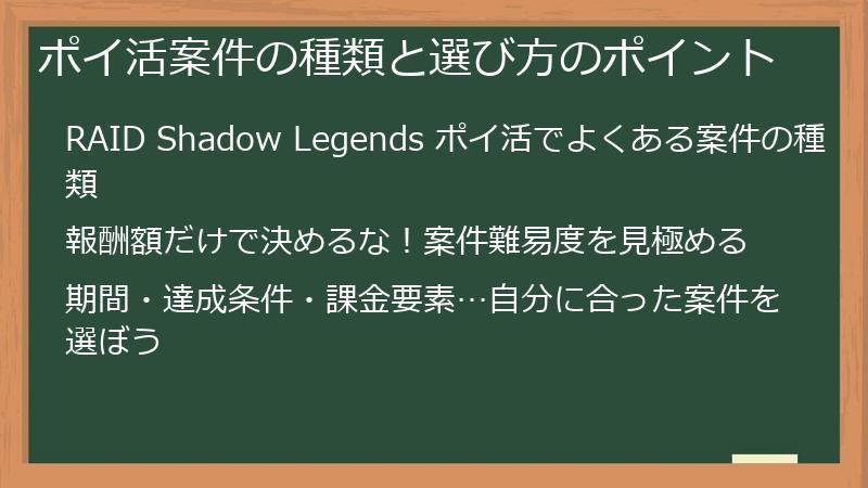 ポイ活案件の種類と選び方のポイント