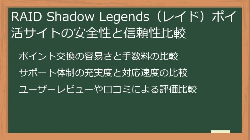 RAID Shadow Legends（レイド）ポイ活サイトの安全性と信頼性比較