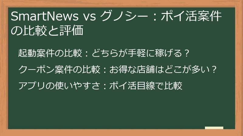 SmartNews vs グノシー：ポイ活案件の比較と評価