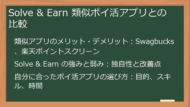 Solve & Earn 類似ポイ活アプリとの比較