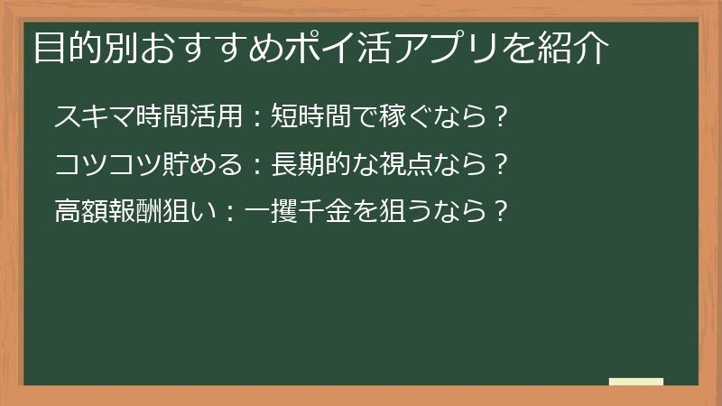 目的別おすすめポイ活アプリを紹介