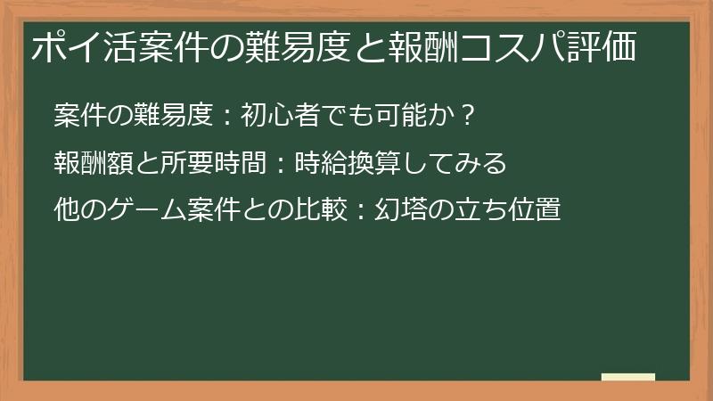 ポイ活案件の難易度と報酬コスパ評価
